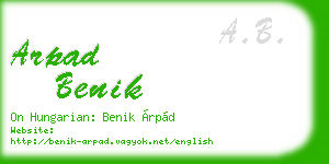 arpad benik business card